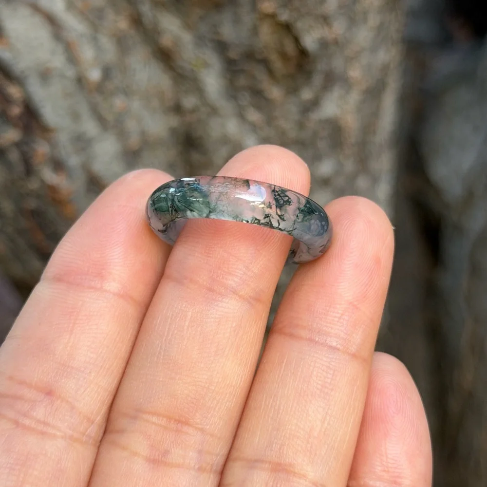 Size‎ 10 translucent green moss agate band ring 0713